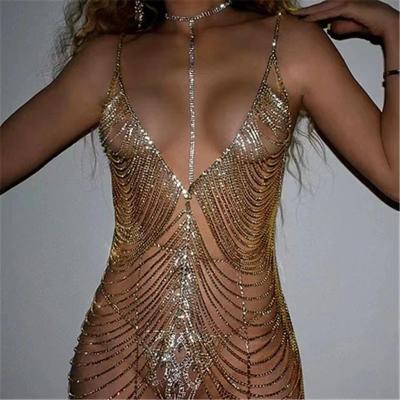 China Vintage Women Popular Sparkly Rhinestone Dress Romantic Diamond Dress for sale