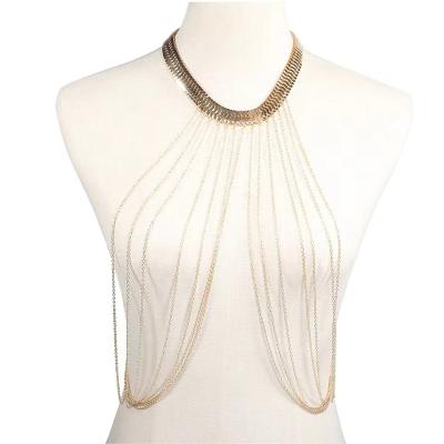 China Popular Women Vintage Rhinestone Shiny Sexy Body Chain Ready Running Halter With Tassels for sale