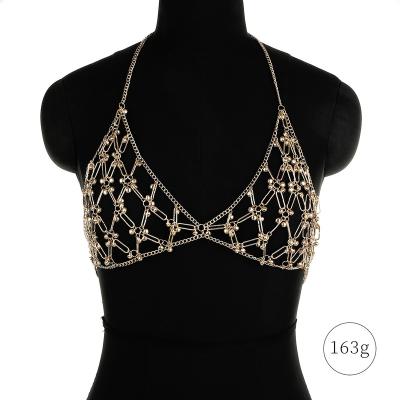 China Popular Vintage Women Rhinestone Shiny Sexy Body Chain Fit Bra Set Gold Silver for sale