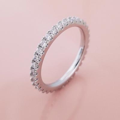 China Wholesale TRENDY Color Single Row Silver Fashion White Cubic Zircon Ring Non Tarnish Jewelry for sale