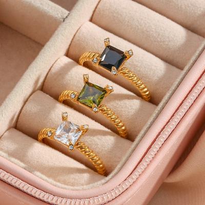 China 2022 New Retro 18K Gold Plating Simple Square Stainless Steel Zircon Ring FASHIONABLE Wholesale for sale