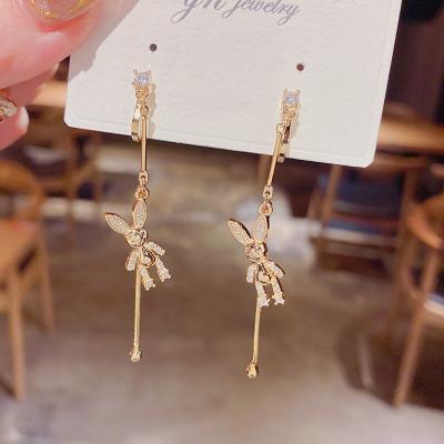 China TRENDY micro frozen rabbit long fringe earrings without piercing earrings for women for sale