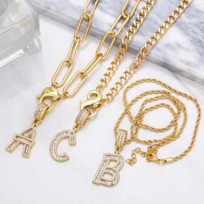 China Trendy 26 Alphabet Chain Rope Stainless Steel HipHop Necklaces CZ Initial Letter Pendant Necklace for sale