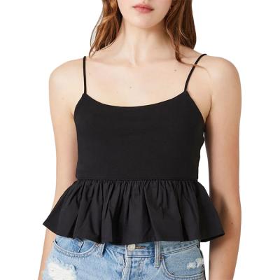 China Factory OEM Breathable Custom Plus Size Crop Tops For Women Style Short Splicing Ruffled Mini Strap Pleated Edge Peplum Cropped Camisoles for sale