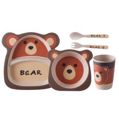 China Cute Baby Tableware Set Bamboo Fiber Feeding Set Sustainable Set Dish Divided Container Cutlery Sets Little Bear for sale