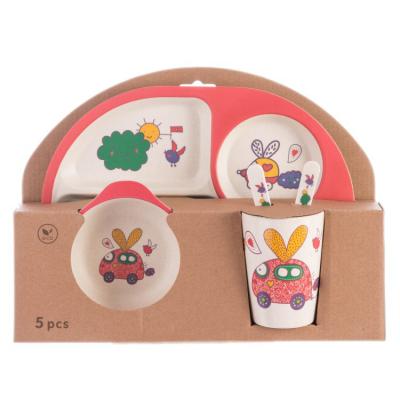 China Sustainable Design European Luxury Cartoon PLA Fiber PLA Fiber Tableware Set Bamboo Tableware Set For Baby for sale