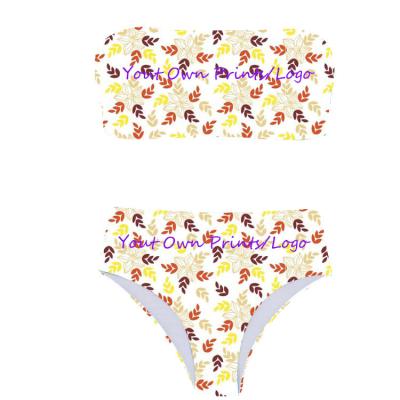 China Floral Anti-UV Two Piece High Leg Bandeau Service OEM Cover Swimwear Strapless Brazilian Waisted Bikini With Removable Pad for sale