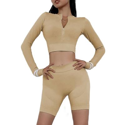 China Wholesale Hot Sale Two Piece Yoga Anti-Static Long Sleeve Shorts Suit Sets Wear Design White Yoga Pants for sale