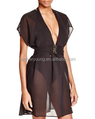 China High quality Anti-UV black chiffon and silk bikini cover up chiffon kaftan for sale