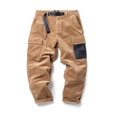 China Custom Straight Leg Corduroy Anti-Wrinkle Pile Sweatpants Mens Casual Track Cargo Pants With Big Pockets Khaki Trousers for sale