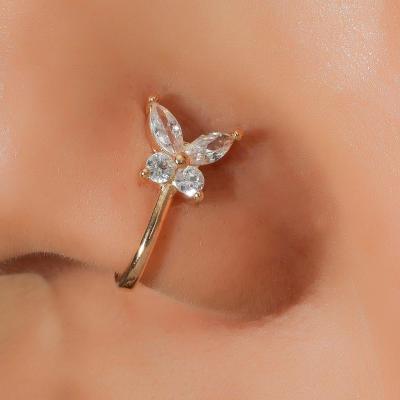 China TRENDARY Fashion Retro Butterfly Nose Clip Nose Ring Zircon Nose Ring Female Copper Inlaid Piercing Jewelry Unpunched for sale