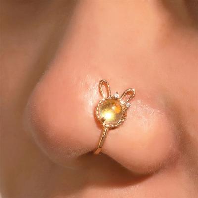 China TRENDY Rabbit Nose Clip Nose U Stud For Women Fashion Unpunched Diamond-encrusted Moonstone Rabbit Nose Jewelry for sale