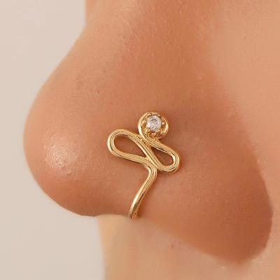 China TRENDY Fashion Letter S No-Pierce Nose Ring For Women Copper Inlaid Zircon Twisted Nose Clip Around Nose Ornaments for sale