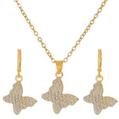 China TRENDY Hot Sale Fashion Diamond-encrusted Jewelry Set Notes Crown Butterfly Necklace Earrings Set Accessories For Women for sale