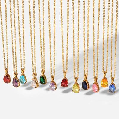 China CIS Jewelry Europe and America 12 Zodiac Zircon Stainless Steel Necklace 18K Gold Plated Drop Shape Pendant Accessories For Women for sale