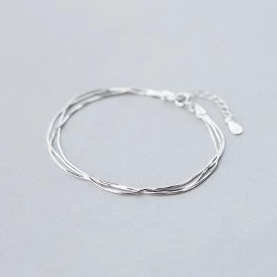 China Fashion News Three-Layer Snake Bone Anti-allergic Bracelet Women Multilayer Silver Bead Bangle Bracelet Jewelry Gift for sale