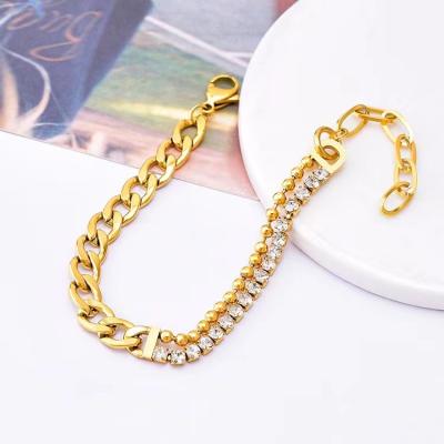 China Anti-allergic fine jewelry asymmetric diamond beads thick double bangle women stainless steel bangle bracelet wholesale for sale