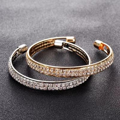 China New fashion costume jewelry rose gold and silver 2 rows diamond rhinestone bangle bracelet for women high quality. for sale