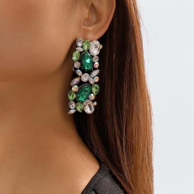 China TRENDY fashion jewelry exaggerated retro flower earrings colorful diamond dangle earrings women personality for sale