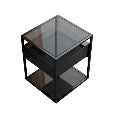 China (Other)Adjustable Luxury High Gloss Black White Black White Nightstand Bedside Table Bedroom Furniture Night Stand Side Table for sale