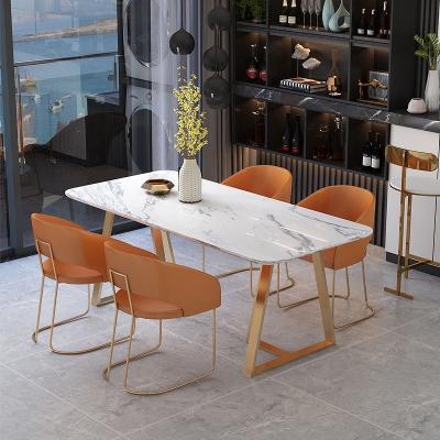 China Stainless Steel Metal Iron Marble Top Dining Table (Other) Adjustable Modern Dining Room Furniture for sale