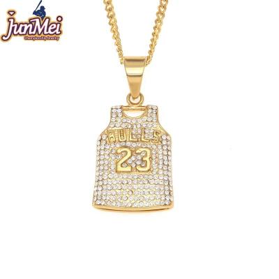 China JUNMEI 2022 CLASSICS Custom Stainless Steel Diamond Jewelry Accessory Sports Pendant with Free Cuban Necklace Chain for sale