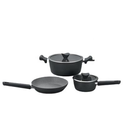 China Sustainable 5 PCS FORGED COOKWARE SET COTTON SAUCE CASSEROLE POT WITH STAINLESS GRAY MARBLE NON-STICK COATING RING LID for sale