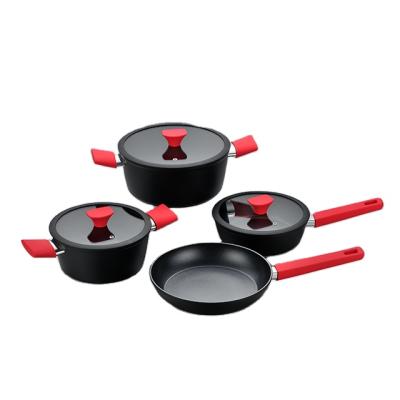 China Durable Forged Aluminum Cookware Non Induction Kitchen Stick Liner Cookware Set for sale