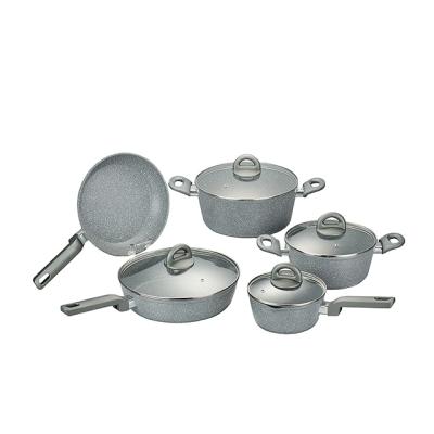 China 9pcs sustainable forged marble cookware set in gray color for sale