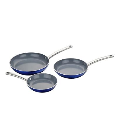 China Sustainable Metallic Aluminum Ceramic Frying Pan Set With Stainless Steel Handle Mirror Polish Coated Frying Pan for sale