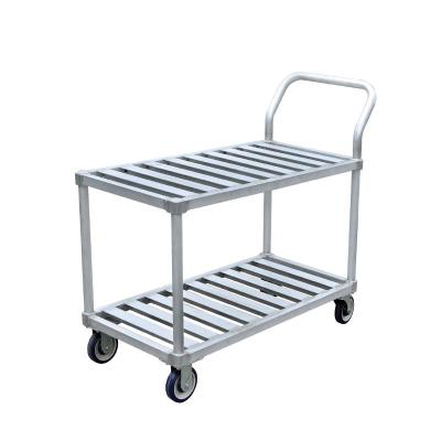 China Rustproof Maximum Strength And Durability Two Shelf Steel Food Serving Storing Trolley Utility Cart Metal With Deck Type Casters for sale