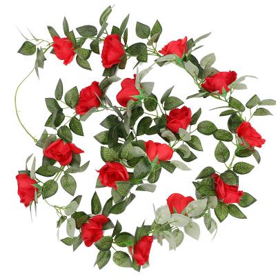 China Durable Decorative Flowers Hanging Vines Rose Garland For Home Wedding Artificial Decor Greenery for sale