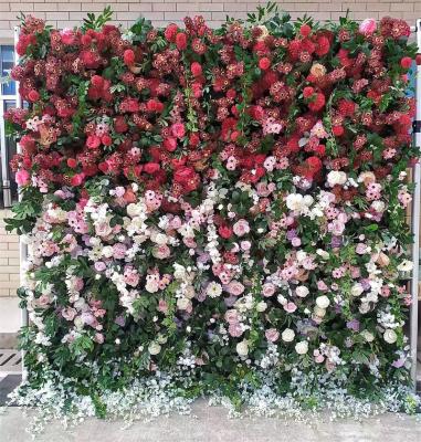 China Fashional artificial flower wedding living room background decoration 3d 5d white green rose artificial silk wrap flower wall panel backdrop layout for sale