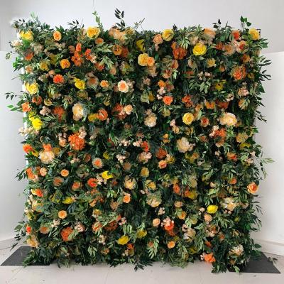 China Fashional Artificial Flowers Fabric 3d 5d White Pink Purple Green Mounted Fake Artificial Silk Morning Roll Up Flower Wall Panel Backdrop for sale