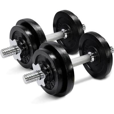 China Eco-friendly 10kg 20kg Adjustable Black Painted Adjustable Cast Iron Dumbbell Set for sale