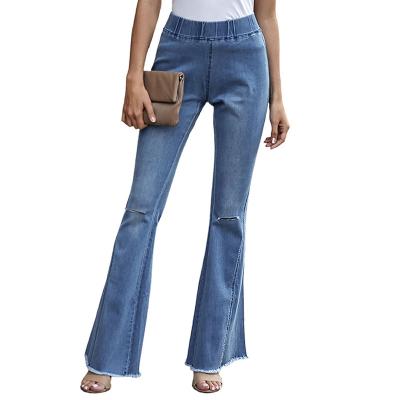 China New Breathable High Waist Loose Wide-legged With Hole Women's Jeans for sale