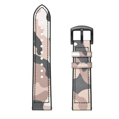 China Fashion Camouflage 22mm Watch Band Strap High Quality Leather Waterproof Strap For Amazfit Huawei Gt2 for sale