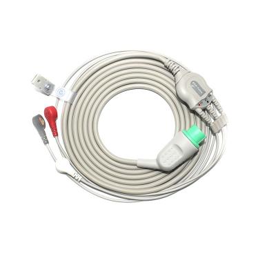 China Hot New Physical Products One Piece 3 Leads Snap Ecg Lead Wire 3 Lead Ecg Cables for sale