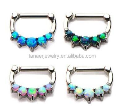 China Fashion Stainless Steel Septum Clicker Spacer Circle 16g Opal Septum Punching for sale