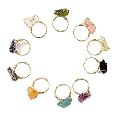 China New Trendy Trendy Minimal Raw Rock Crystal Resizable Ring Crystal Ring Rough Cut Gemstone Ring Hot Products for sale