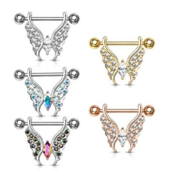 China FASHIONABLE Surgical Steel Nipple Rings Nipple Piercing Butterfly 14G Nipple Ring Bar Body Jewelry for sale