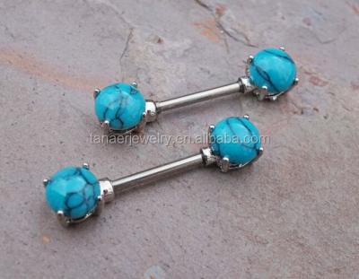 China Nipple Decoration 14G Stainless Steel Turquoise Nipple Ring Nipple Piercing Jewelry for sale