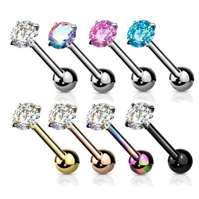 China FASHIONABLE 14G 16G Round Surgical Steel Fork Set Helix Cartilage Earring Helix Conch Rook Tragus Stud Piercing Earring Gem Tongue Ring Ear Studs for sale