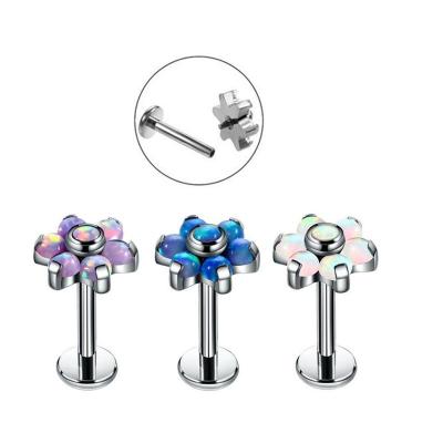 China Newest G23 titanium16gauge flower fashion labret helix opal cartilage conch cartilage piercing earring body jewelry for sale