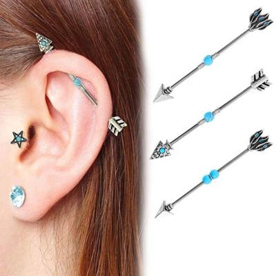 China Retro Fashion 14G Stainless Steel Ear Cartilage Ear Stud Body Arrow Ear Piercings Barbell Industrial Piercing Jewelry for sale