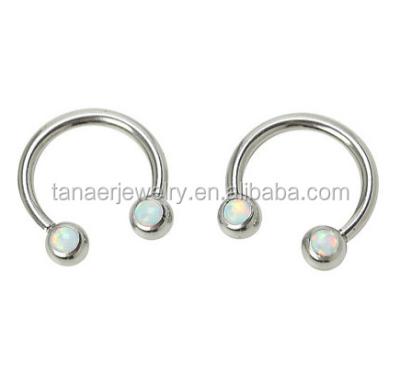 China Hot Sale 18g Fashion White Opal Circular Barbell Surgical Steel for sale