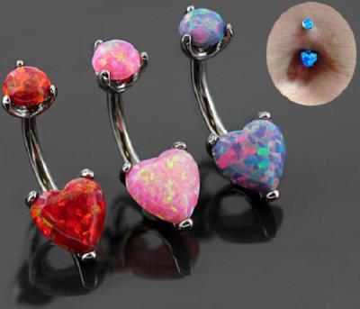 China 2019 Fashion New Heart 14G Stainless Steel Opal Opal Belly Navel Ring for sale