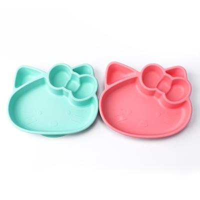 China Children's Cat Shape Cute Children's Dinner Dish Set Baby Food Tray Kids Dinner Silicone Baby Place Mat Dish for sale