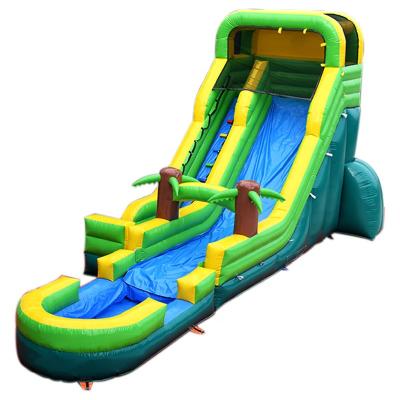 China Tropical Inflatable Kids 20ft Commercial Green Inflatable Water Palm Tree Wet Dry Slide With Detachable Pool for sale