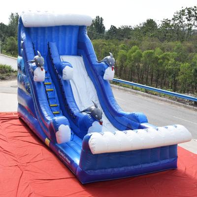 China Commercial blue wave dolphin kids commercial waterslide inflatable water slide for sale for sale